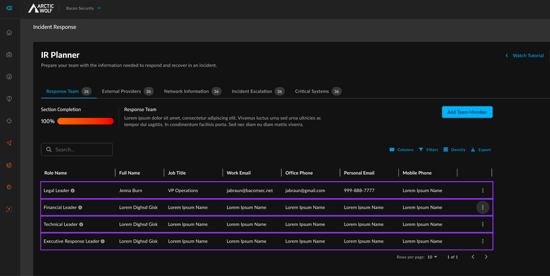 The redesigned section view, with a count chip on every section tab and a section completion meter above the role grid